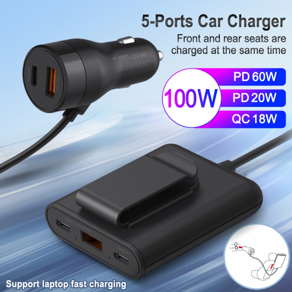 5-Port Car Charger 100W