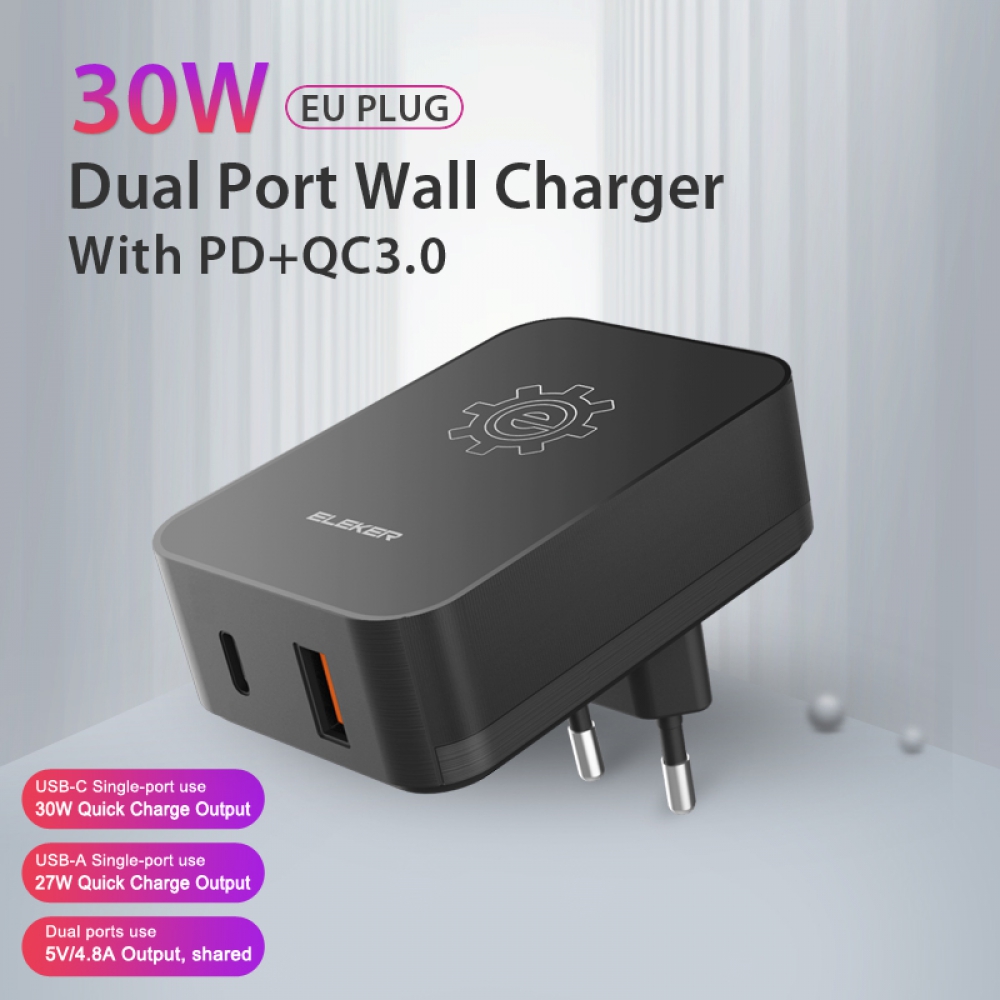 Dual Port Wall Charger With PD+QC3.0
