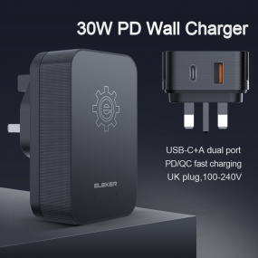 30W Dual Port Wall Charger With PD+QC3.0
